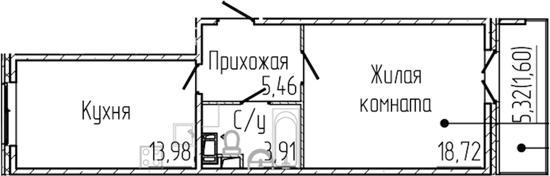 1-комнатная квартира 43.39 м², 4/8 эт., ЖК «SERTOLOVO PARK»